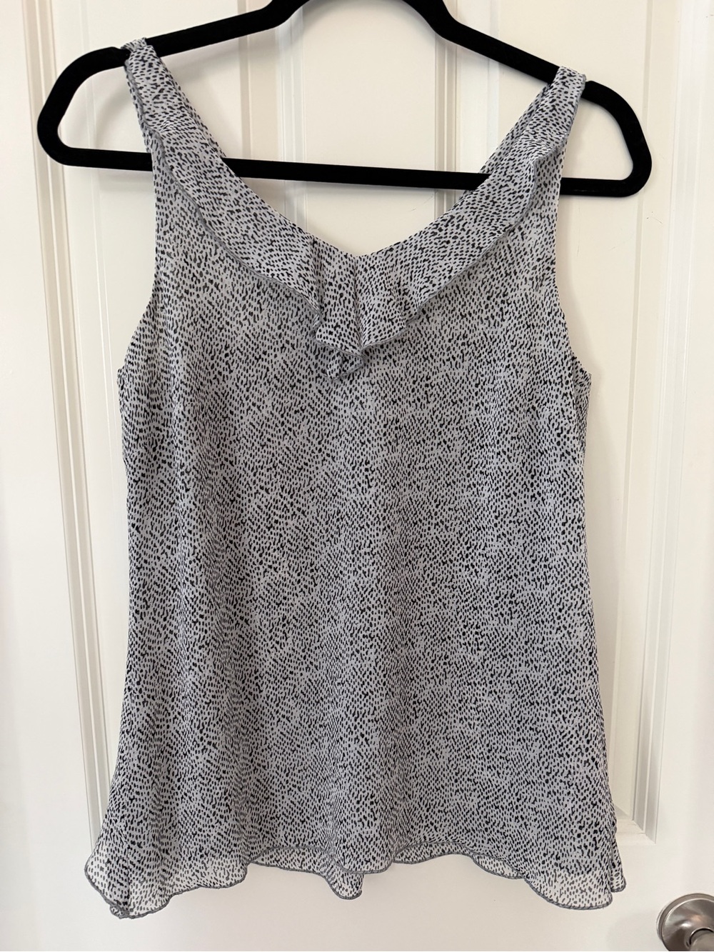 CAbi Black & White Printed Flutter V-Neck Camisole
